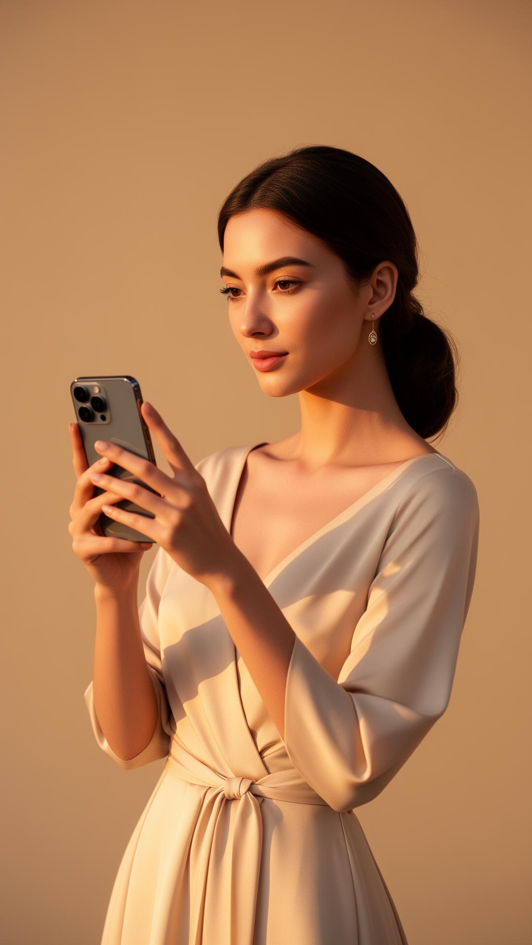 Telefonunda sanal kıyafet deneyen bir kullanıcı